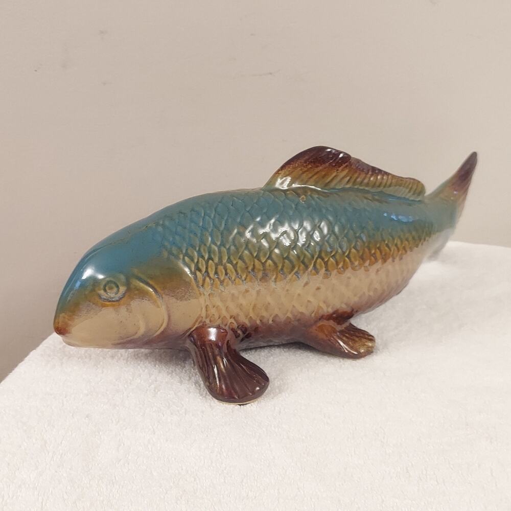 Vintage Large Lifelike Ceramic Koi Fish Sculpture Carp Figurine (14"Lx6"Wx5"H)
